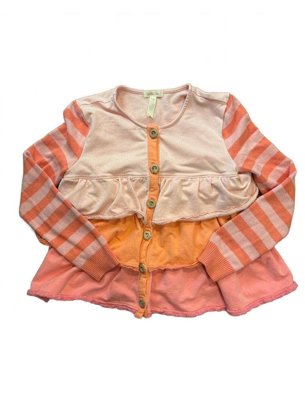Matilda Jane Girls' Layered Ruffle Cardigan Sweater Size 10 Peach Pink Orange